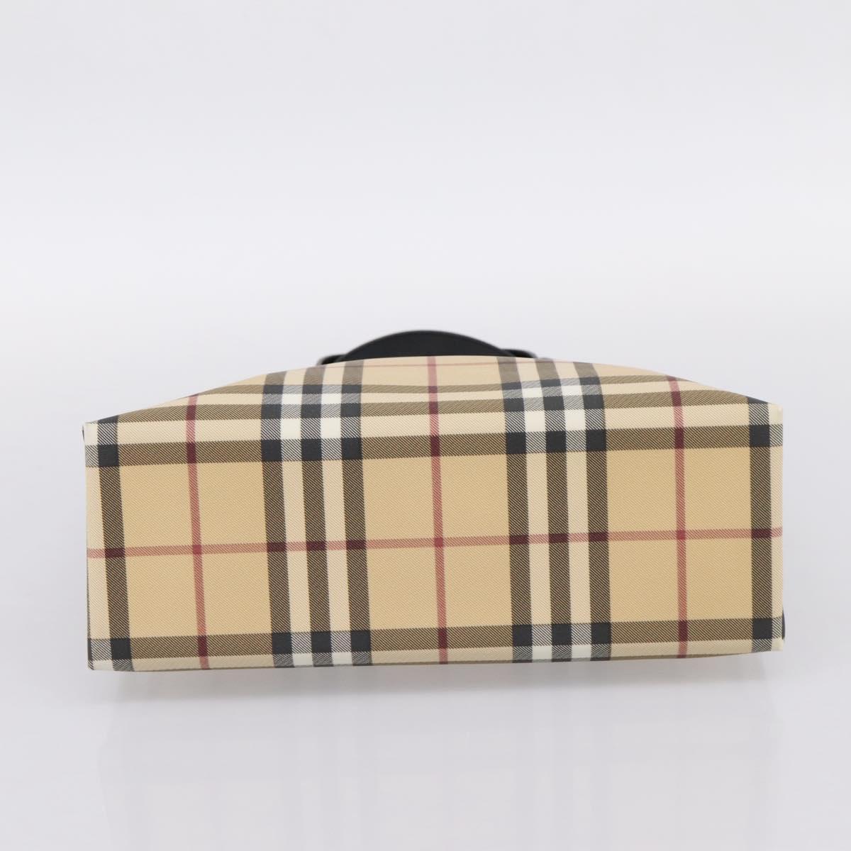 BURBERRY Nova Check Hand Bag PVC Beige Silver Auth 204754