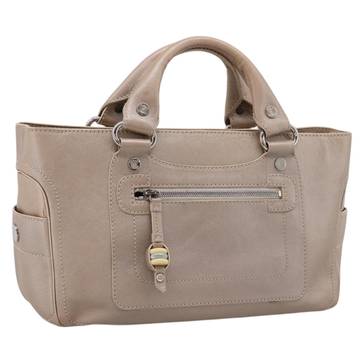 CELINE Boogie Bag Hand Bag Leather Beige Silver Auth 204756