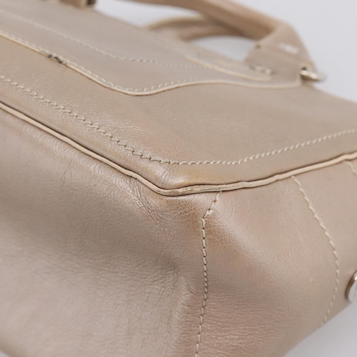 CELINE Boogie Bag Hand Bag Leather Beige Silver Auth 204756