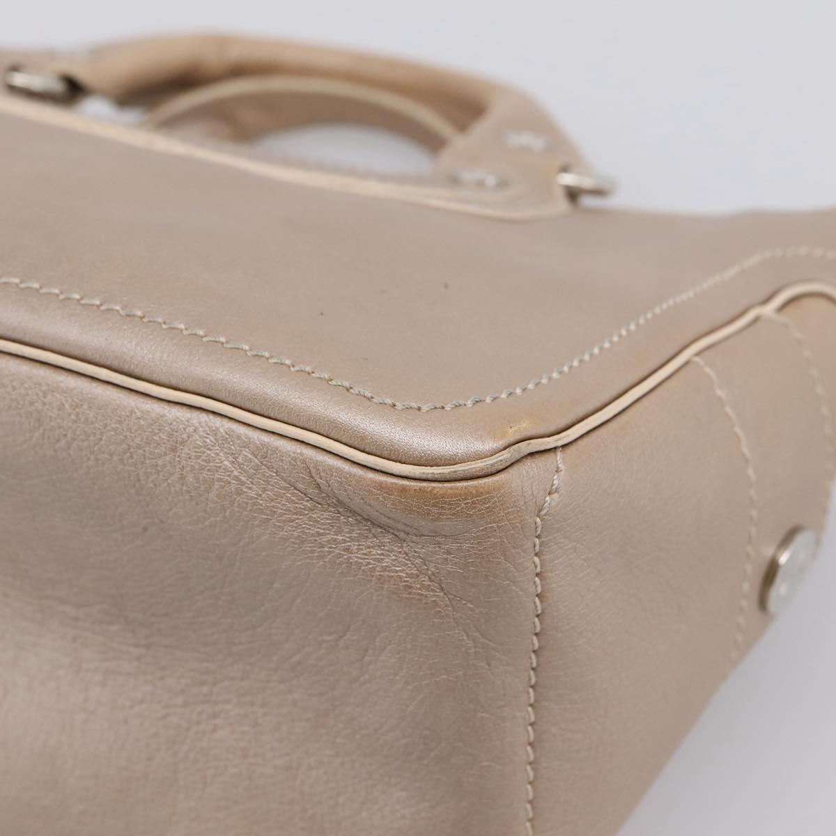 CELINE Boogie Bag Hand Bag Leather Beige Silver Auth 204756
