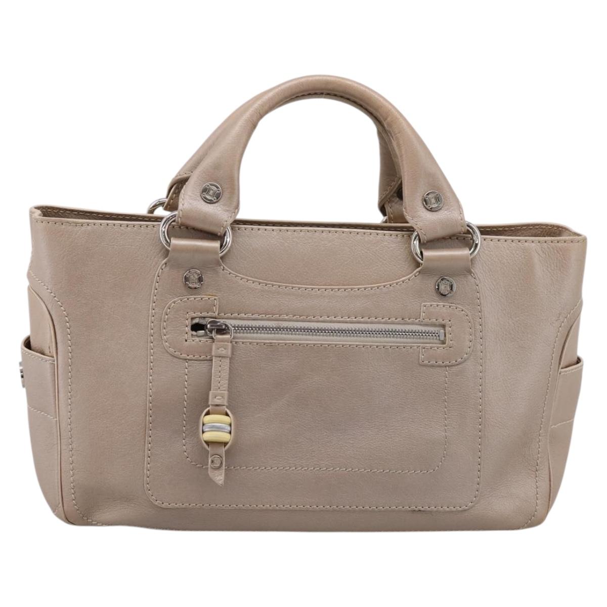 CELINE Boogie Bag Hand Bag Leather Beige Silver Auth 204756