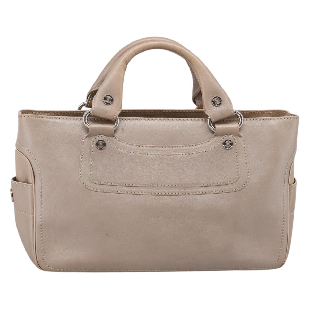 CELINE Boogie Bag Hand Bag Leather Beige Silver Auth 204756