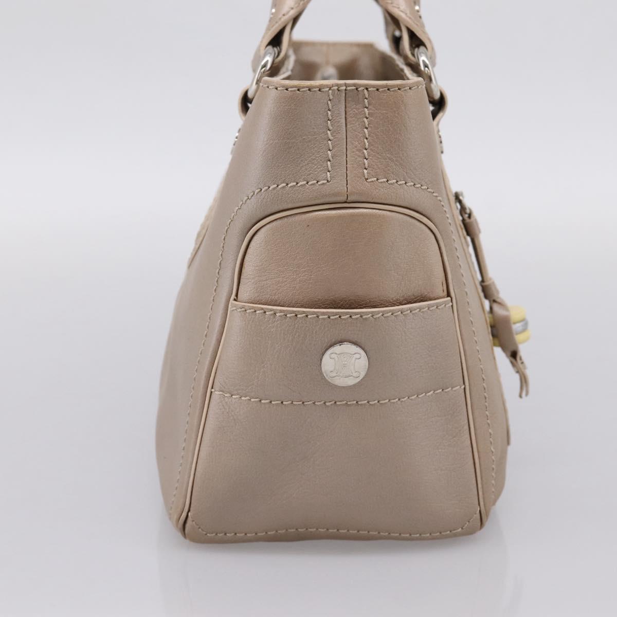 CELINE Boogie Bag Hand Bag Leather Beige Silver Auth 204756