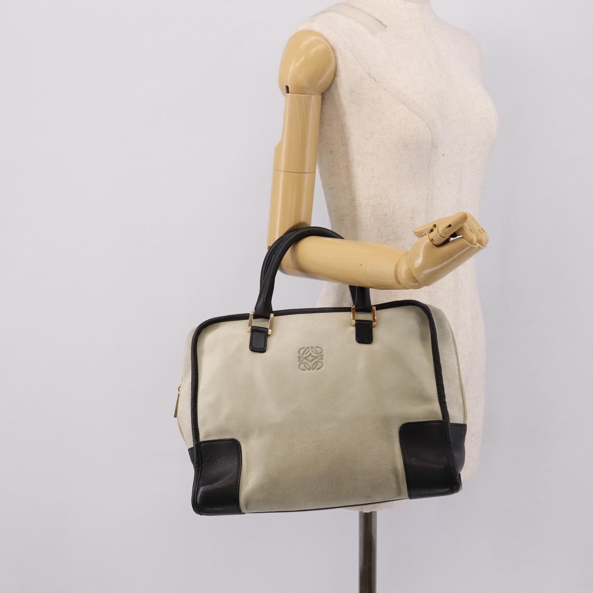 LOEWE Amazona 32 Hand Bag Suede Beige Gold Auth 204758