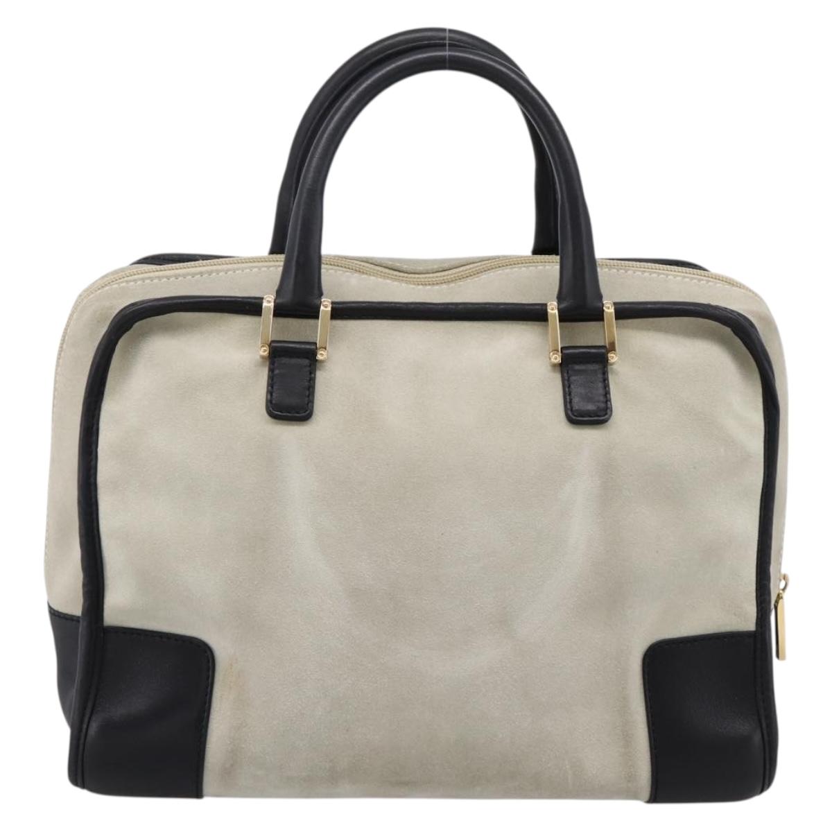 LOEWE Amazona 32 Hand Bag Suede Beige Gold Auth 204758