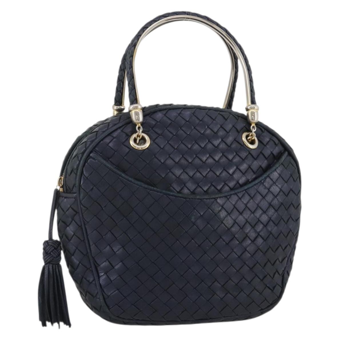 BOTTEGA VENETA INTRECCIATO Hand Bag Leather Navy Gold Auth 204759