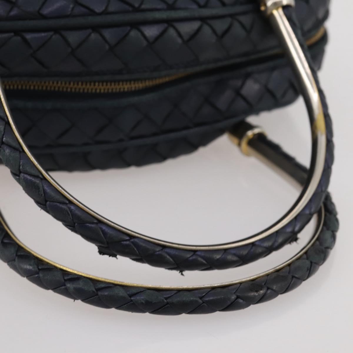 BOTTEGA VENETA INTRECCIATO Hand Bag Leather Navy Gold Auth 204759