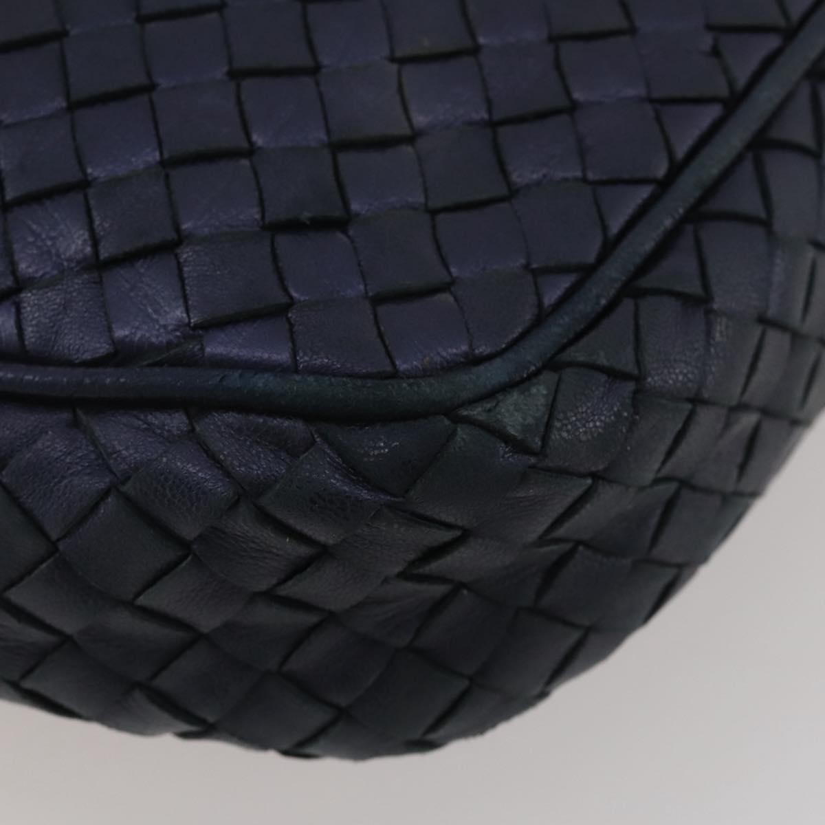 BOTTEGA VENETA INTRECCIATO Hand Bag Leather Navy Gold Auth 204759