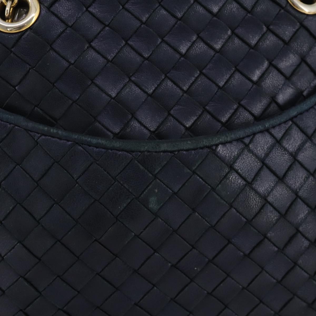 BOTTEGA VENETA INTRECCIATO Hand Bag Leather Navy Gold Auth 204759