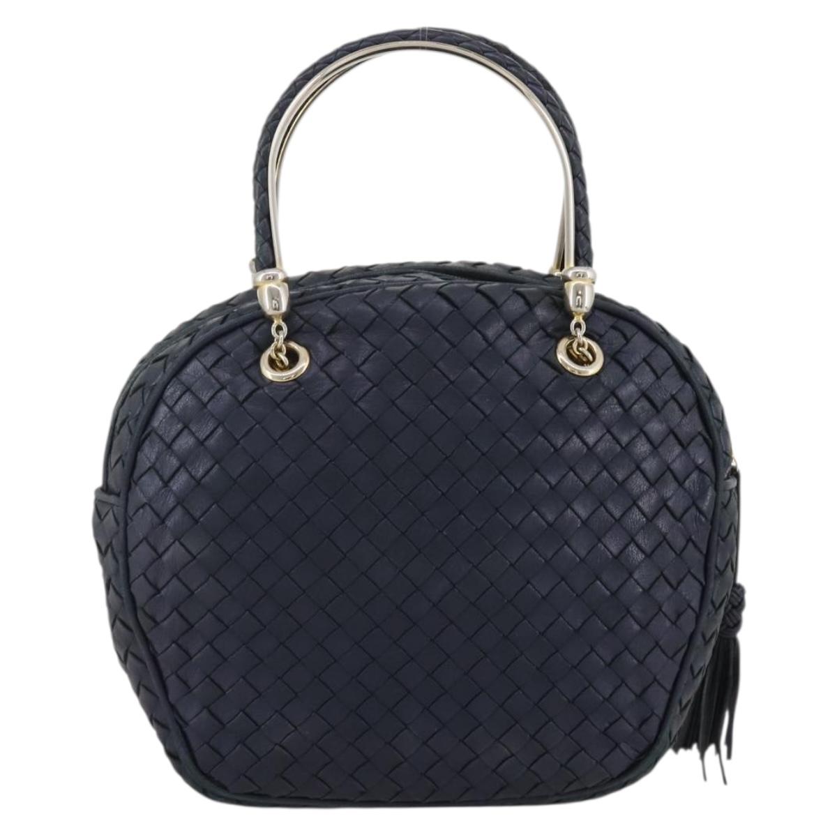 BOTTEGA VENETA INTRECCIATO Hand Bag Leather Navy Gold Auth 204759