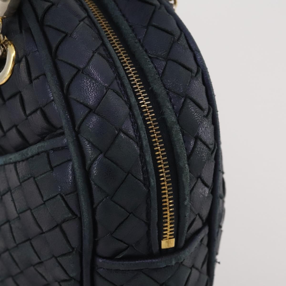 BOTTEGA VENETA INTRECCIATO Hand Bag Leather Navy Gold Auth 204759