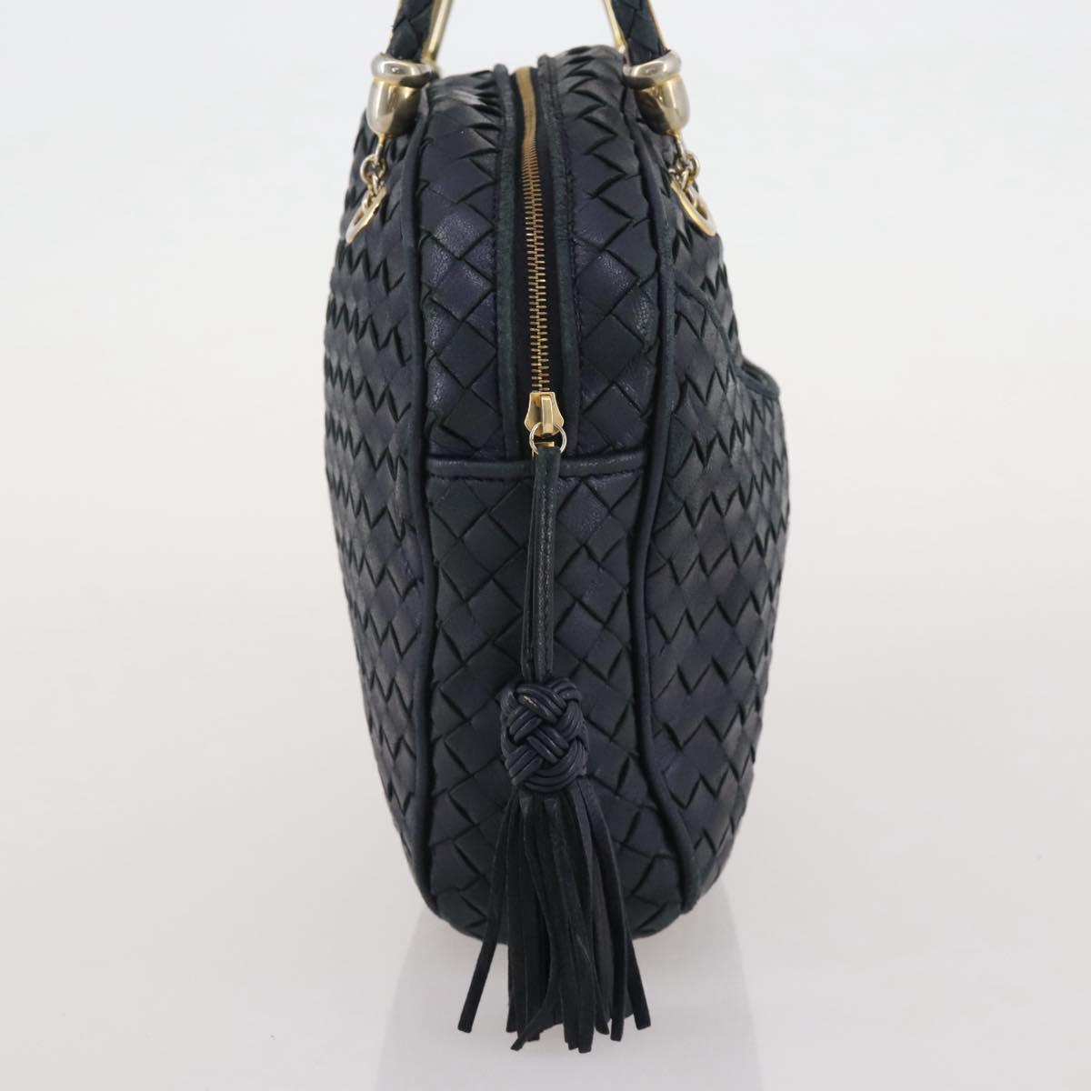 BOTTEGA VENETA INTRECCIATO Hand Bag Leather Navy Gold Auth 204759