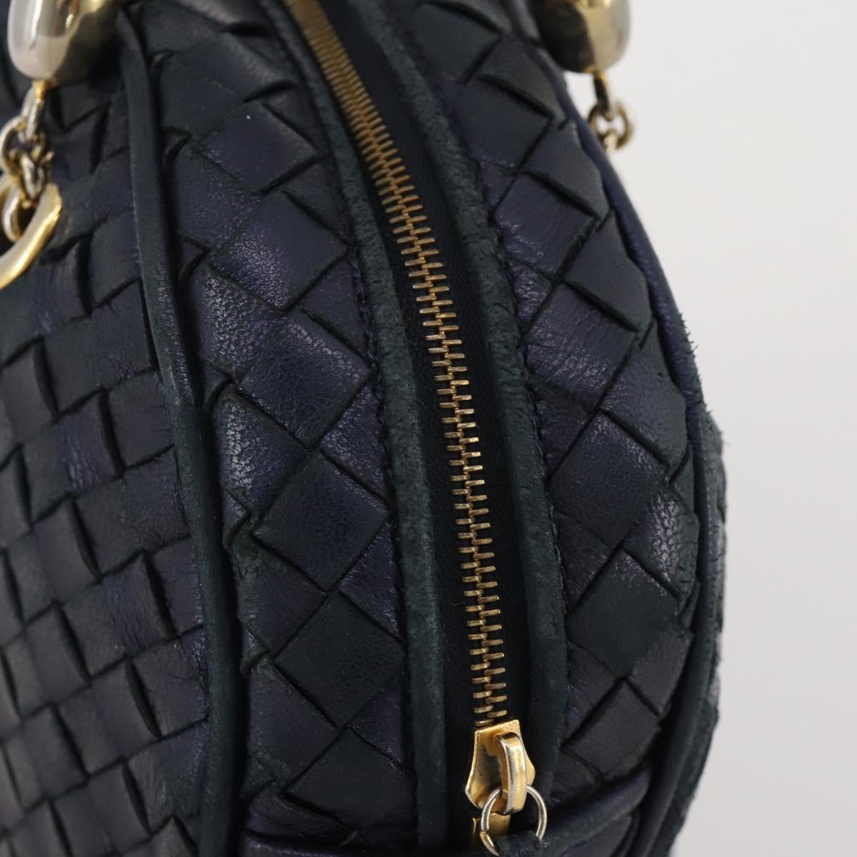 BOTTEGA VENETA INTRECCIATO Hand Bag Leather Navy Gold Auth 204759