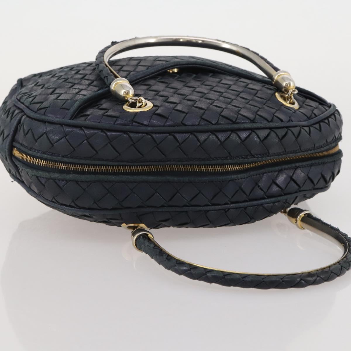 BOTTEGA VENETA INTRECCIATO Hand Bag Leather Navy Gold Auth 204759