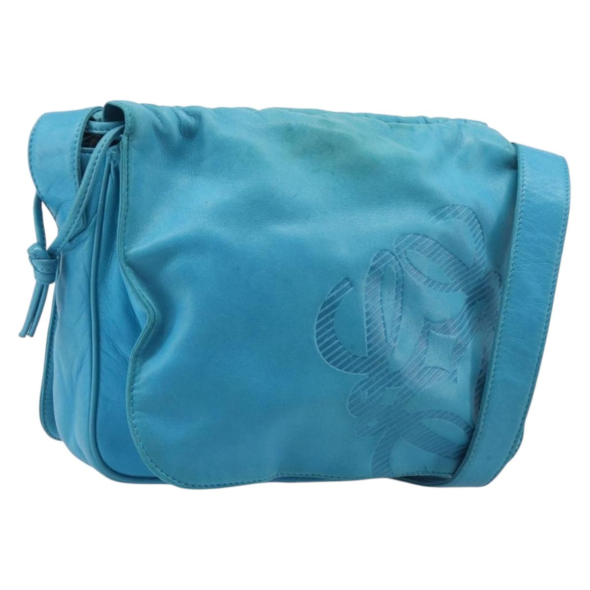 LOEWE Shoulder Bag Leather Light Blue Gold Auth 204760