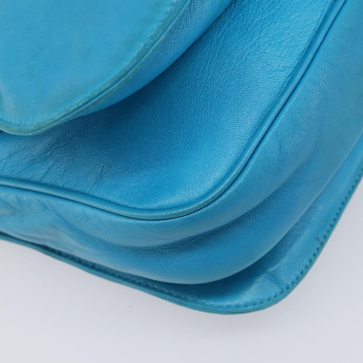 LOEWE Shoulder Bag Leather Light Blue Gold Auth 204760