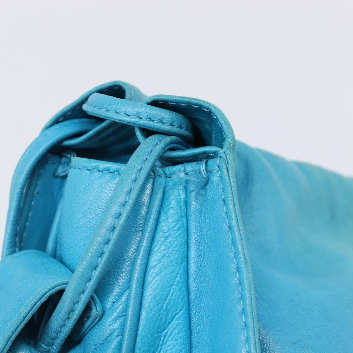 LOEWE Shoulder Bag Leather Light Blue Gold Auth 204760