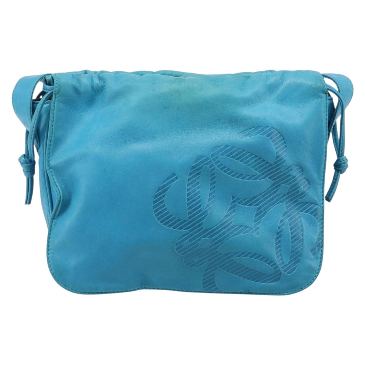 LOEWE Shoulder Bag Leather Light Blue Gold Auth 204760