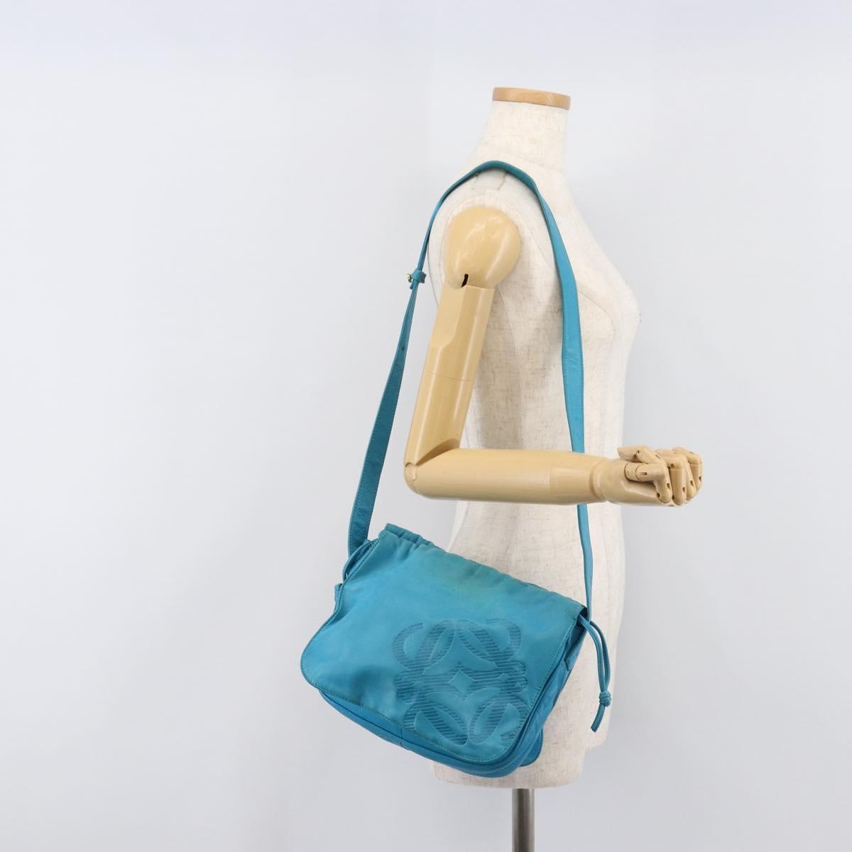 LOEWE Shoulder Bag Leather Light Blue Gold Auth 204760