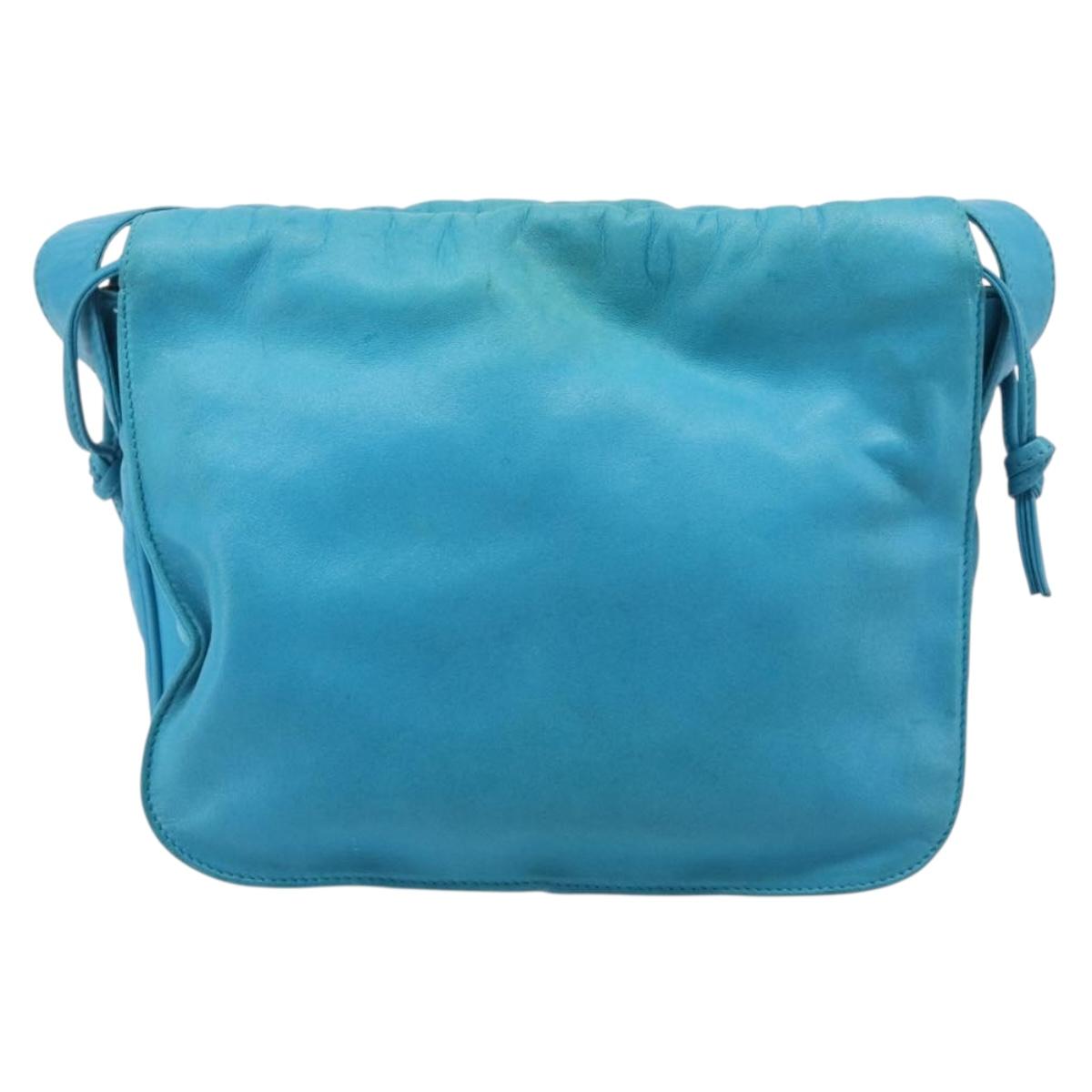 LOEWE Shoulder Bag Leather Light Blue Gold Auth 204760