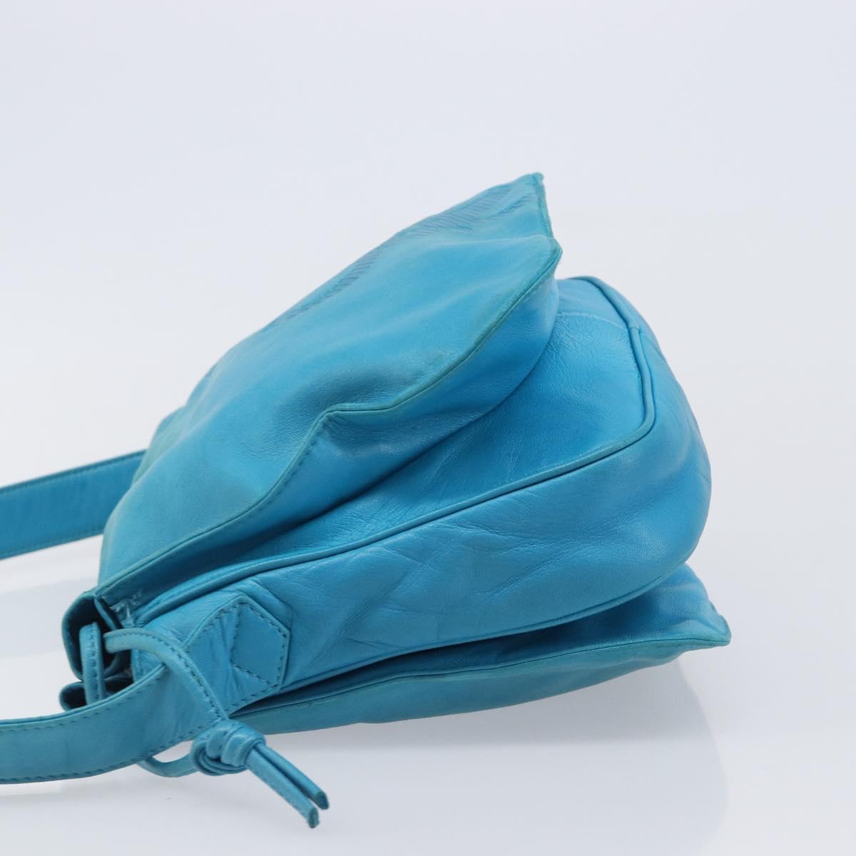 LOEWE Shoulder Bag Leather Light Blue Gold Auth 204760