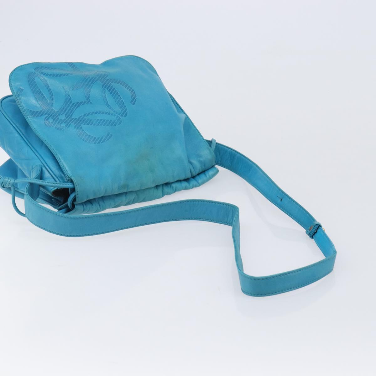 LOEWE Shoulder Bag Leather Light Blue Gold Auth 204760