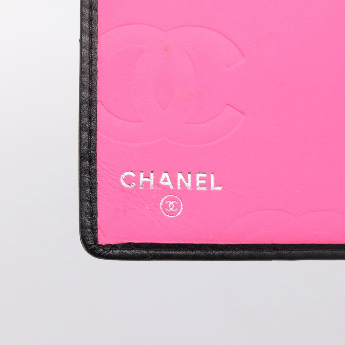 CHANEL Cambon Line Matelasse Wallet Leather Black Silver CC Auth 204762