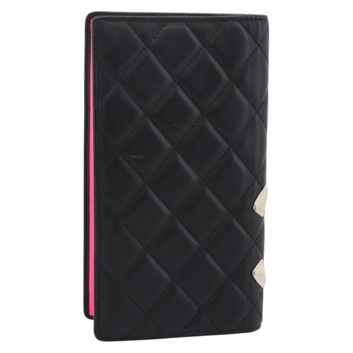 CHANEL Cambon Line Matelasse Wallet Leather Black Silver CC Auth 204762