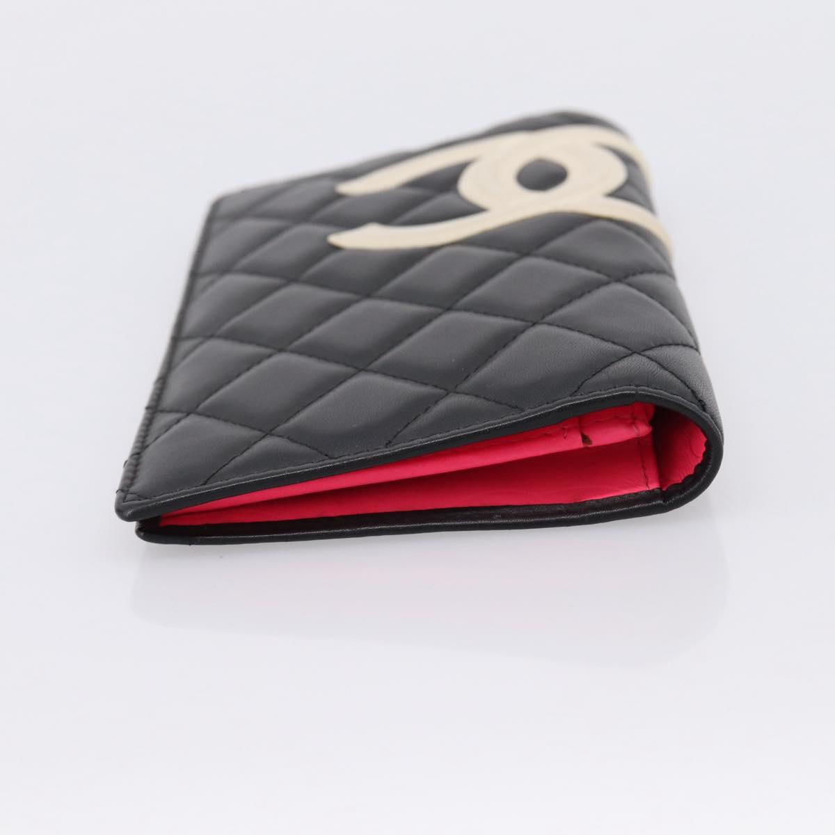 CHANEL Cambon Line Matelasse Wallet Leather Black Silver CC Auth 204762