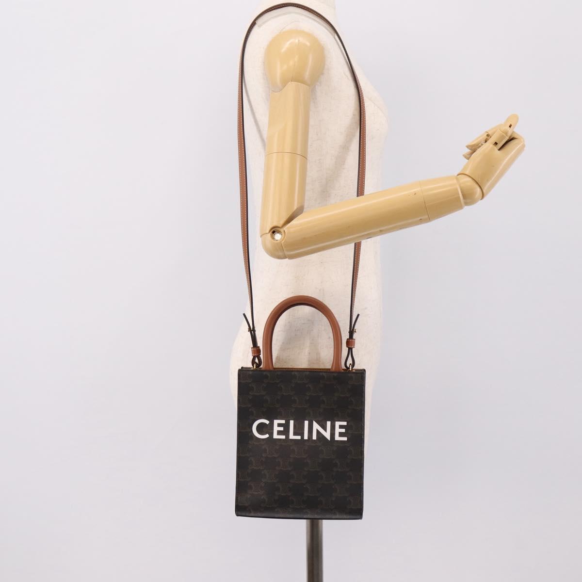 CELINE Triomphe Mini Vertical Cabas Hand Bag PVC 2way Black Gold Auth 204764V