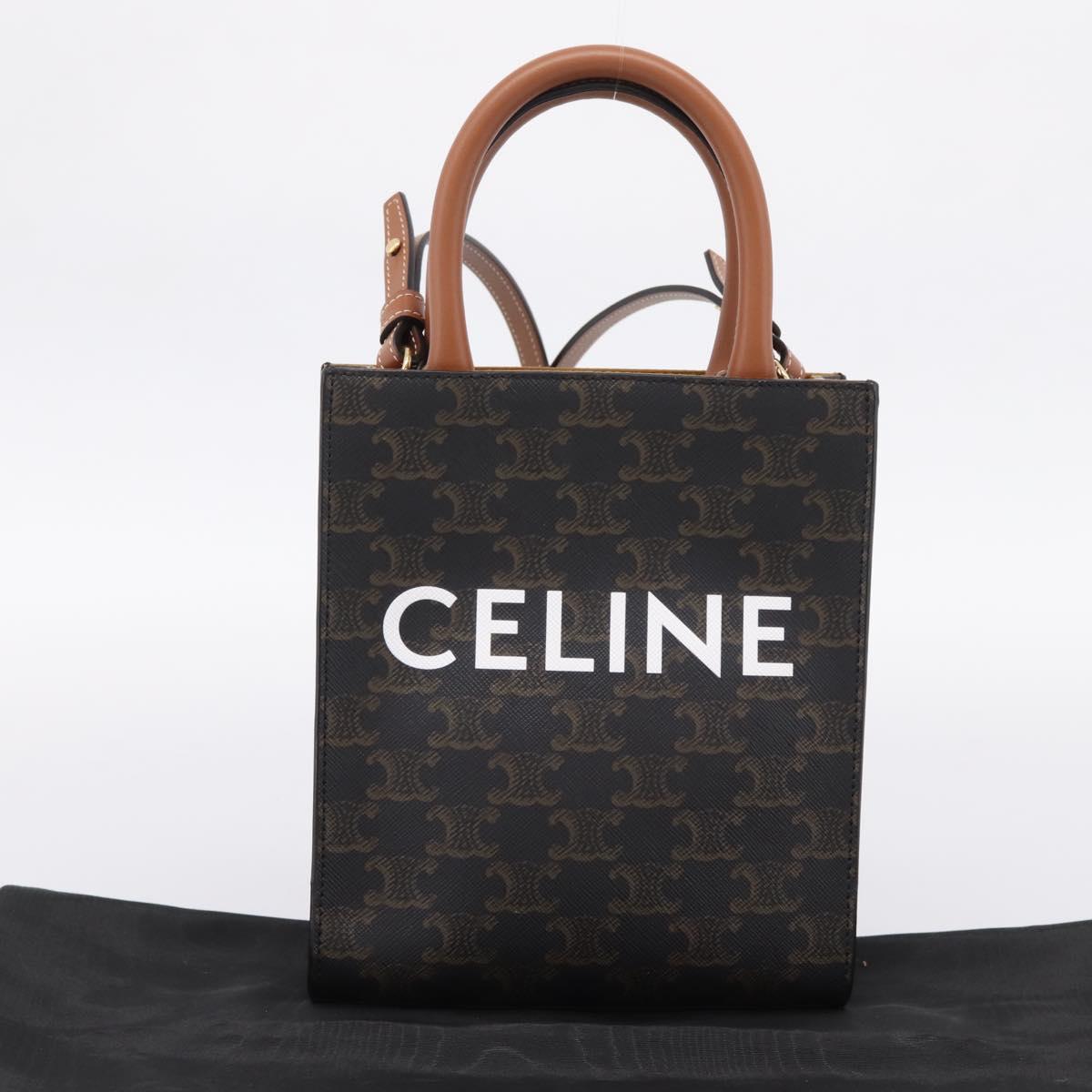 CELINE Triomphe Mini Vertical Cabas Hand Bag PVC 2way Black Gold Auth 204764V