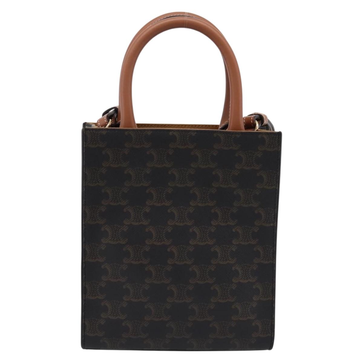 CELINE Triomphe Mini Vertical Cabas Hand Bag PVC 2way Black Gold Auth 204764V