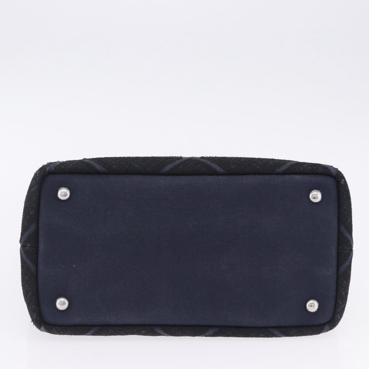PRADA Canapa Triangle Hand Bag Canvas 2way Navy Silver Auth 204765M