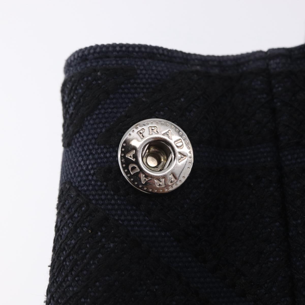 PRADA Canapa Triangle Hand Bag Canvas 2way Navy Silver Auth 204765M