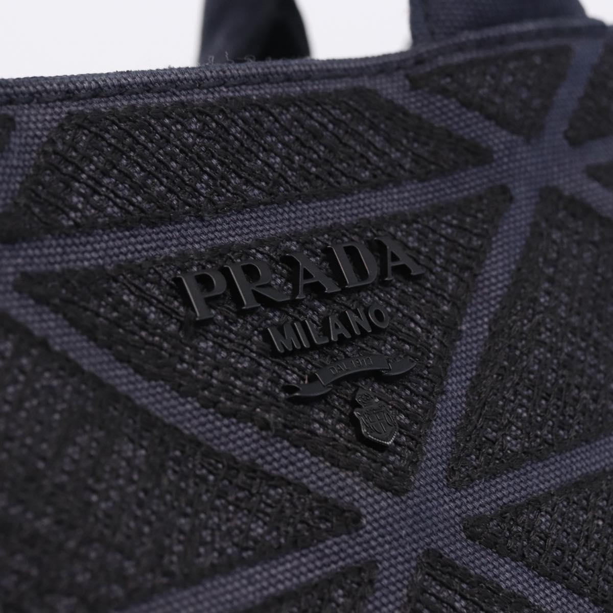 PRADA Canapa Triangle Hand Bag Canvas 2way Navy Silver Auth 204765M
