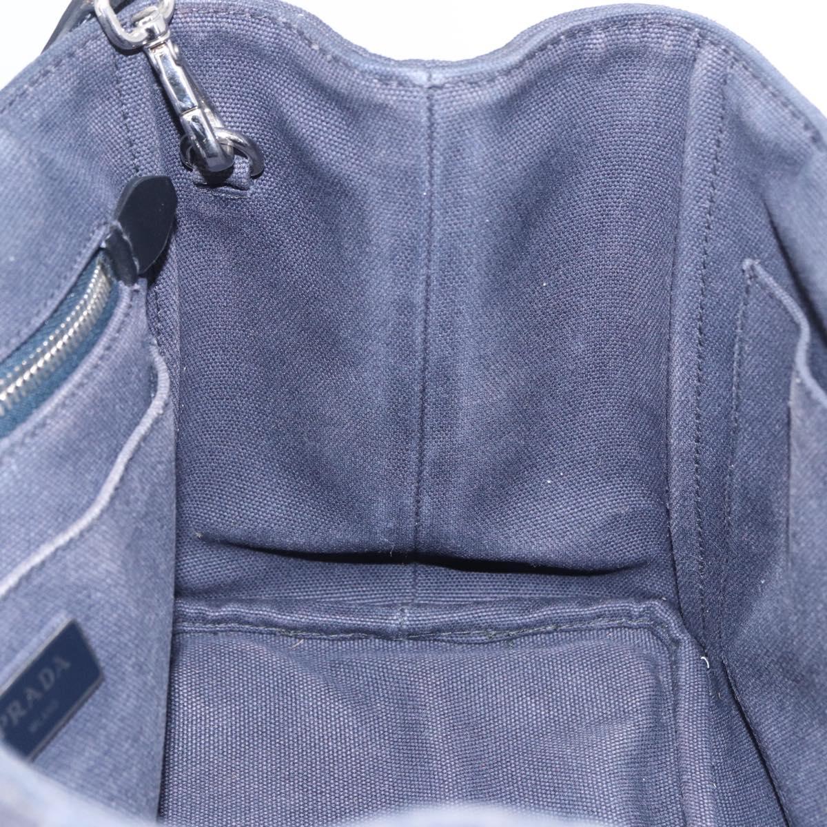 PRADA Canapa Triangle Hand Bag Canvas 2way Navy Silver Auth 204765M