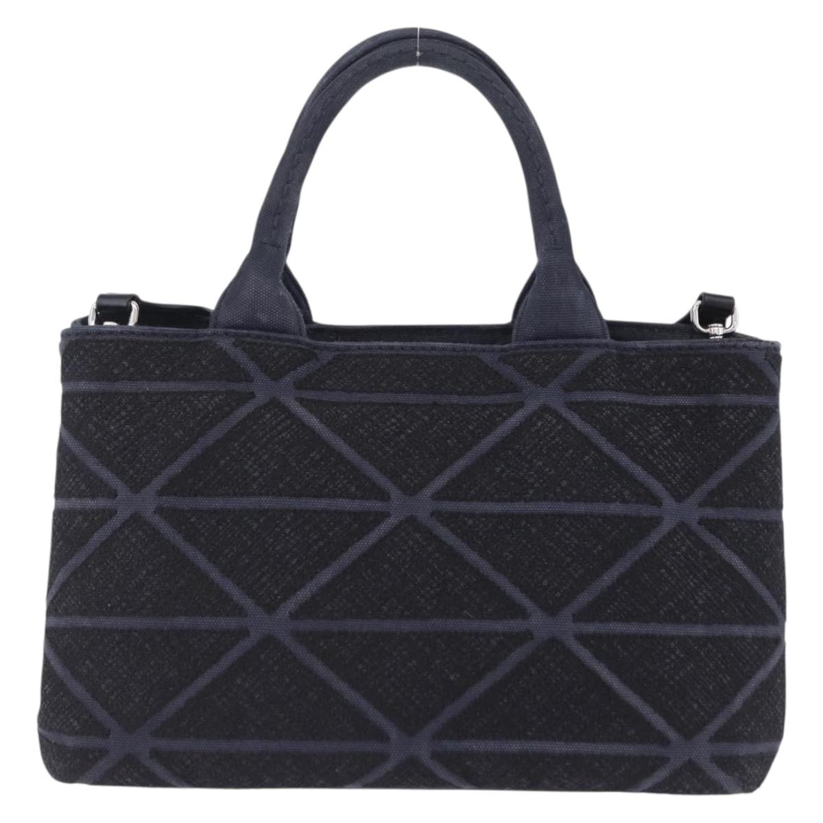 PRADA Canapa Triangle Hand Bag Canvas 2way Navy Silver Auth 204765M