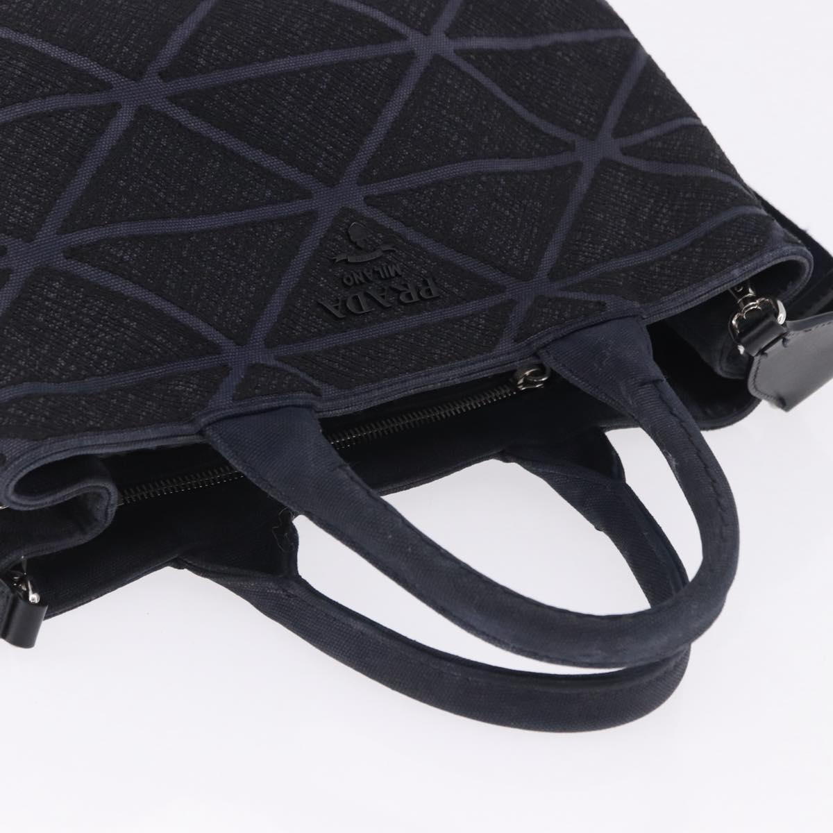 PRADA Canapa Triangle Hand Bag Canvas 2way Navy Silver Auth 204765M