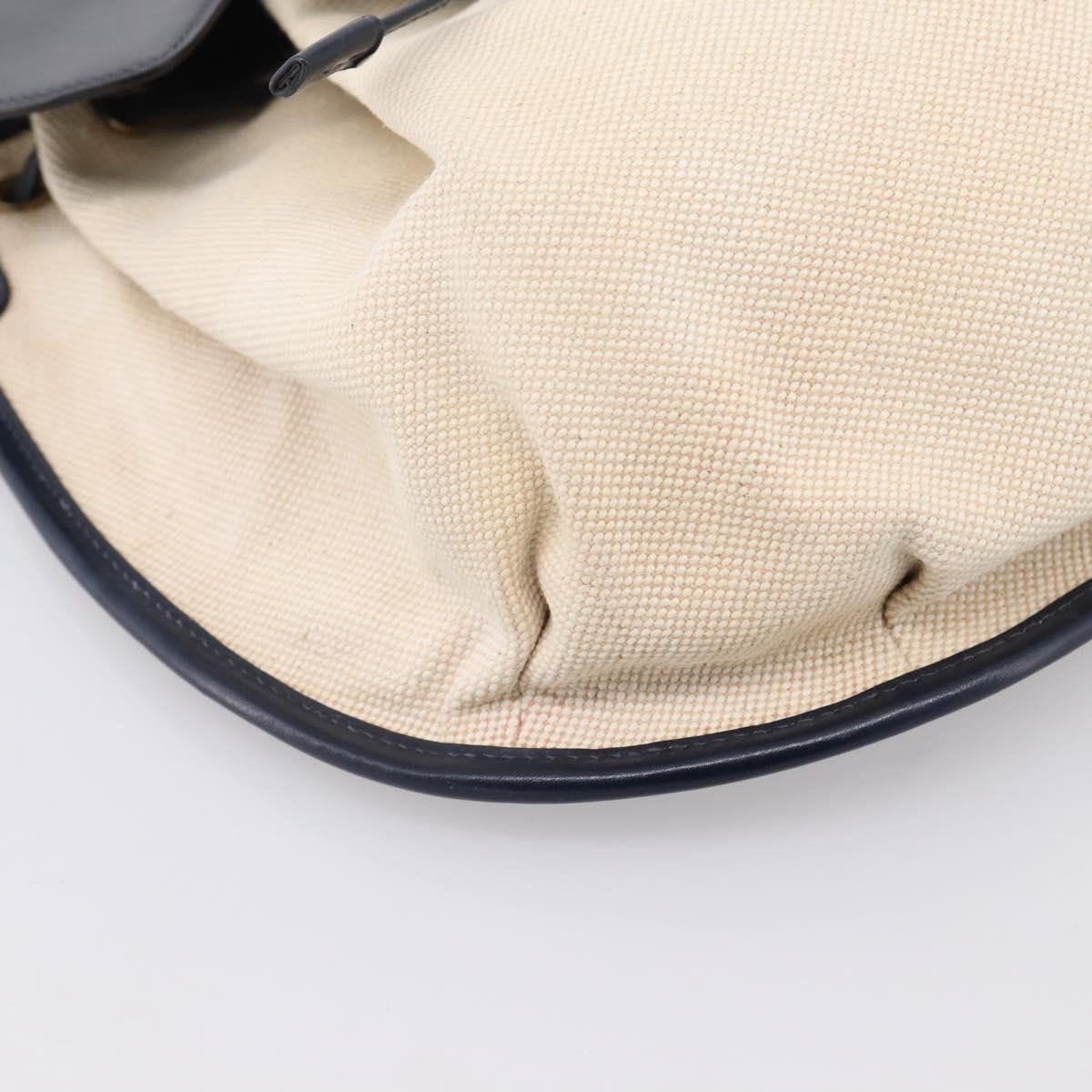 HERMES Shoulder Bag Canvas Beige Gold Auth 204766