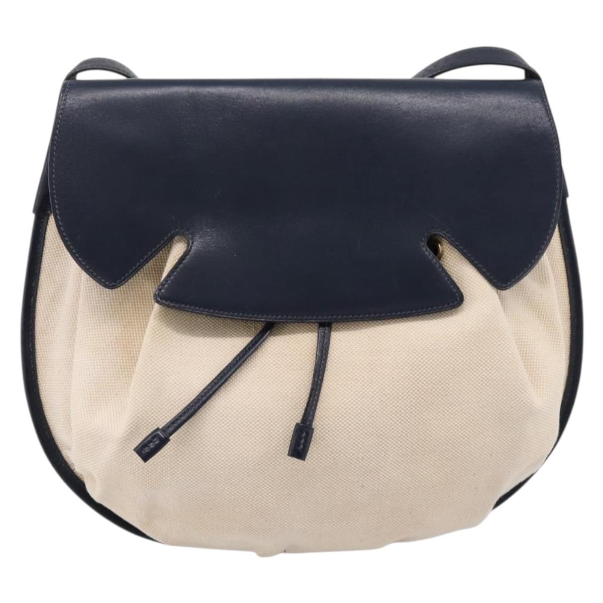 HERMES Shoulder Bag Canvas Beige Gold Auth 204766