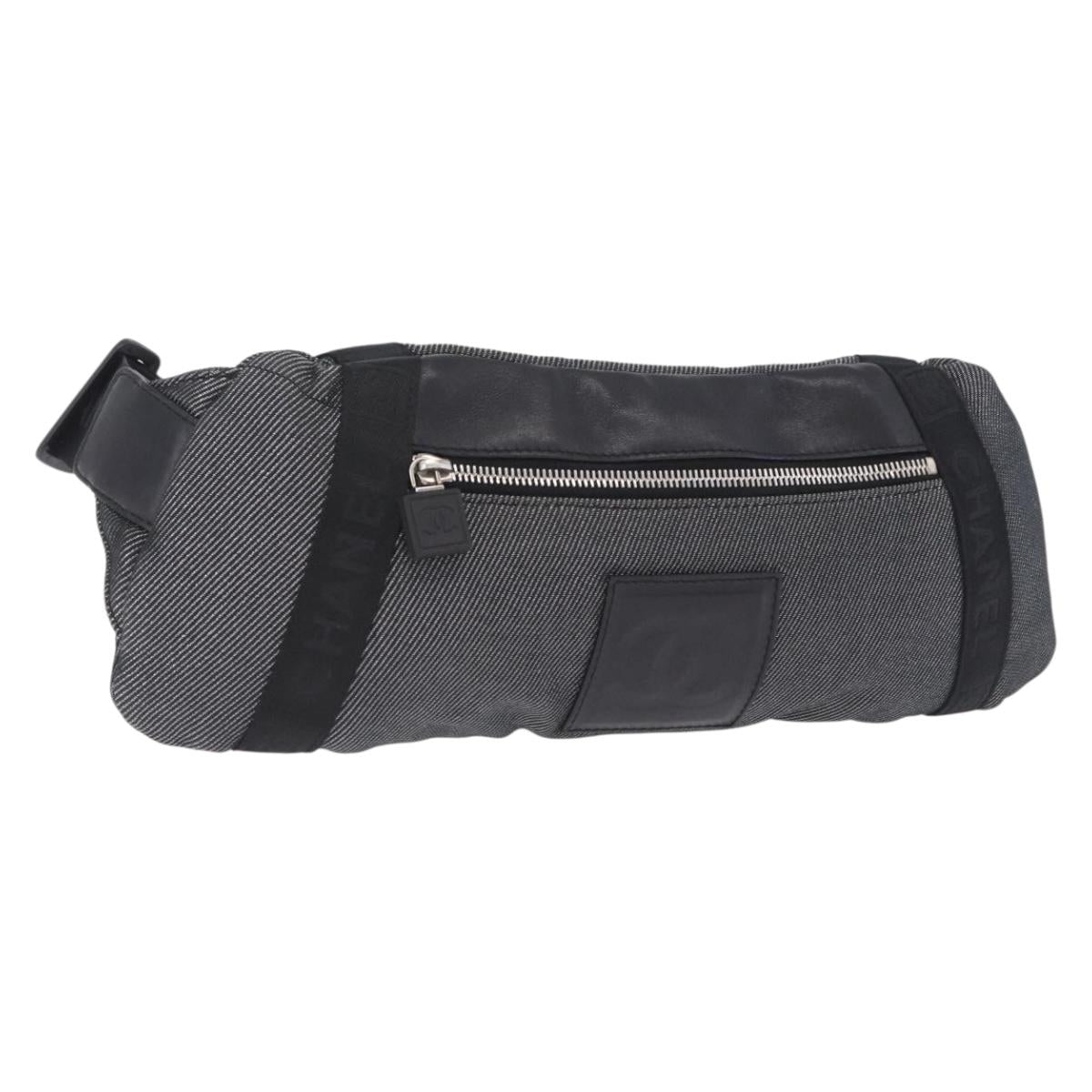 CHANEL Sports Line Waist Bag Canvas Black Silver CC Auth 204767V