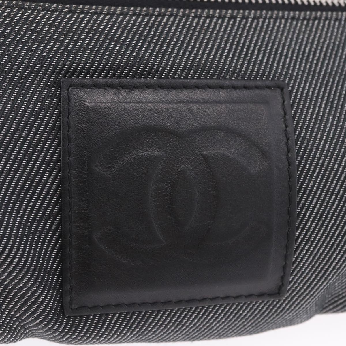 CHANEL Sports Line Waist Bag Canvas Black Silver CC Auth 204767V