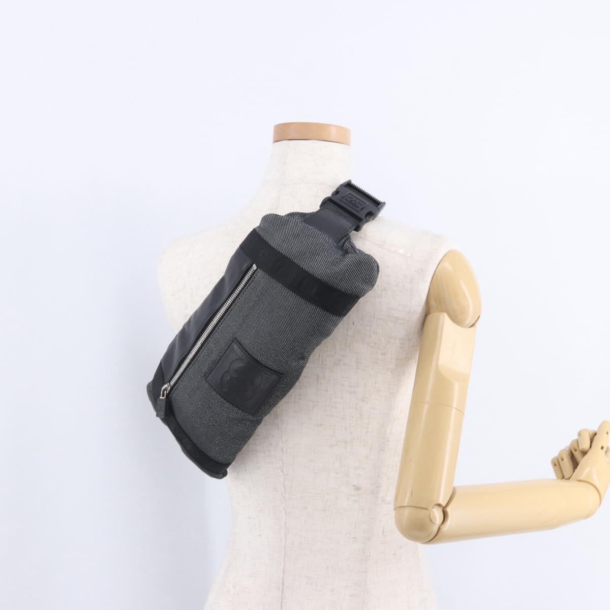 CHANEL Sports Line Waist Bag Canvas Black Silver CC Auth 204767V