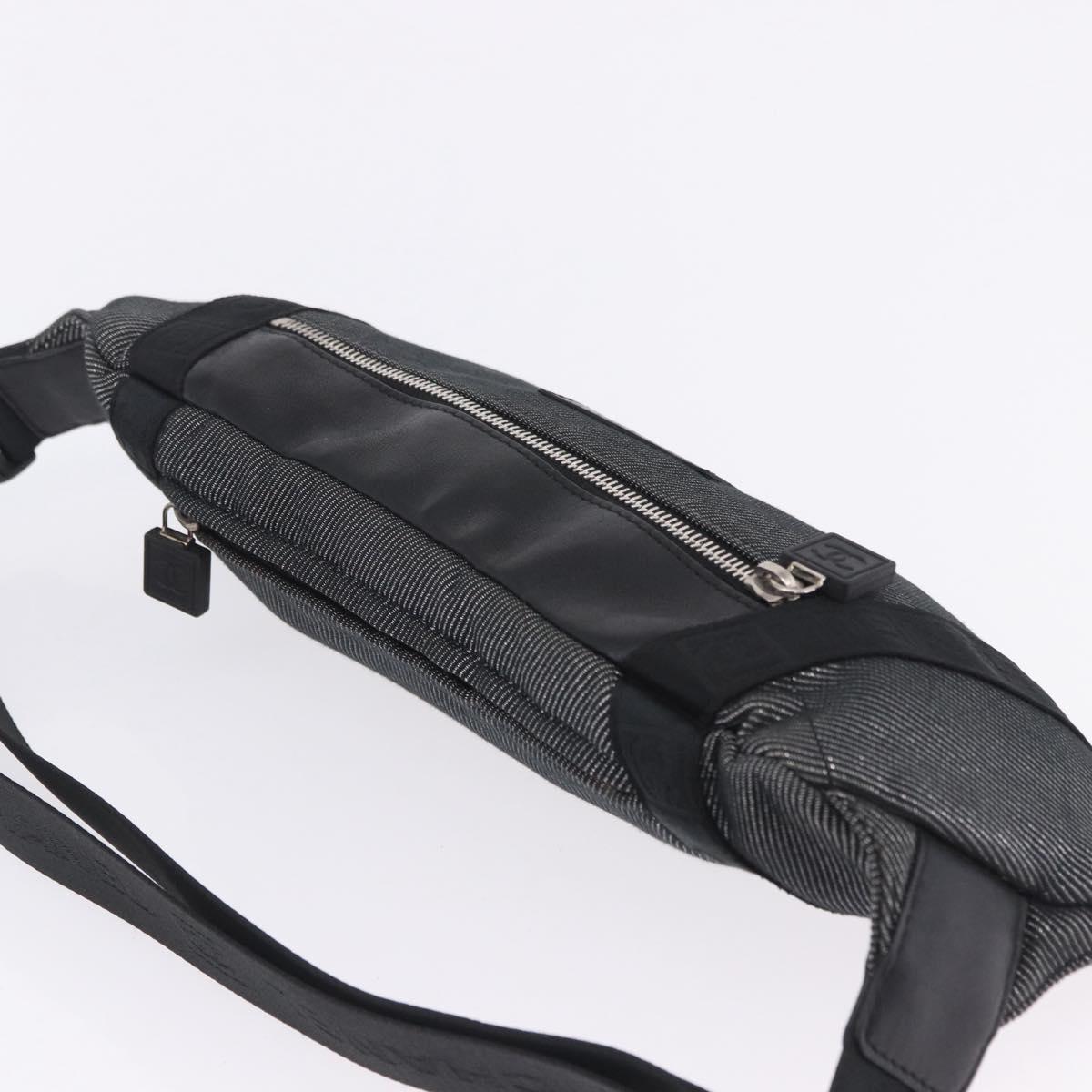 CHANEL Sports Line Waist Bag Canvas Black Silver CC Auth 204767V