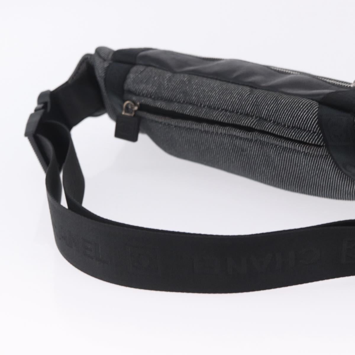 CHANEL Sports Line Waist Bag Canvas Black Silver CC Auth 204767V