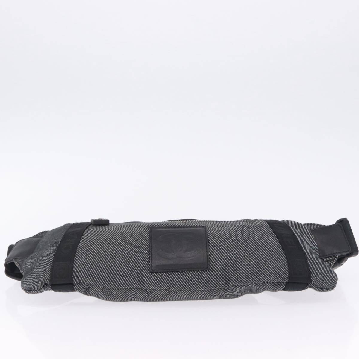 CHANEL Sports Line Waist Bag Canvas Black Silver CC Auth 204767V