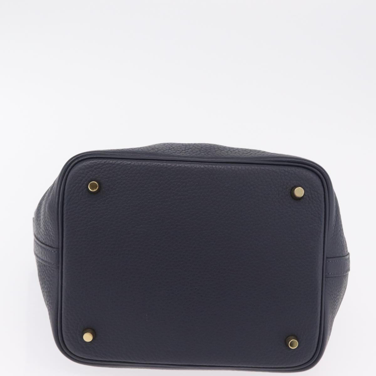 HERMES Picotan Lock MM Hand Bag Taurillon Leather Navy Gold Auth 204768SM