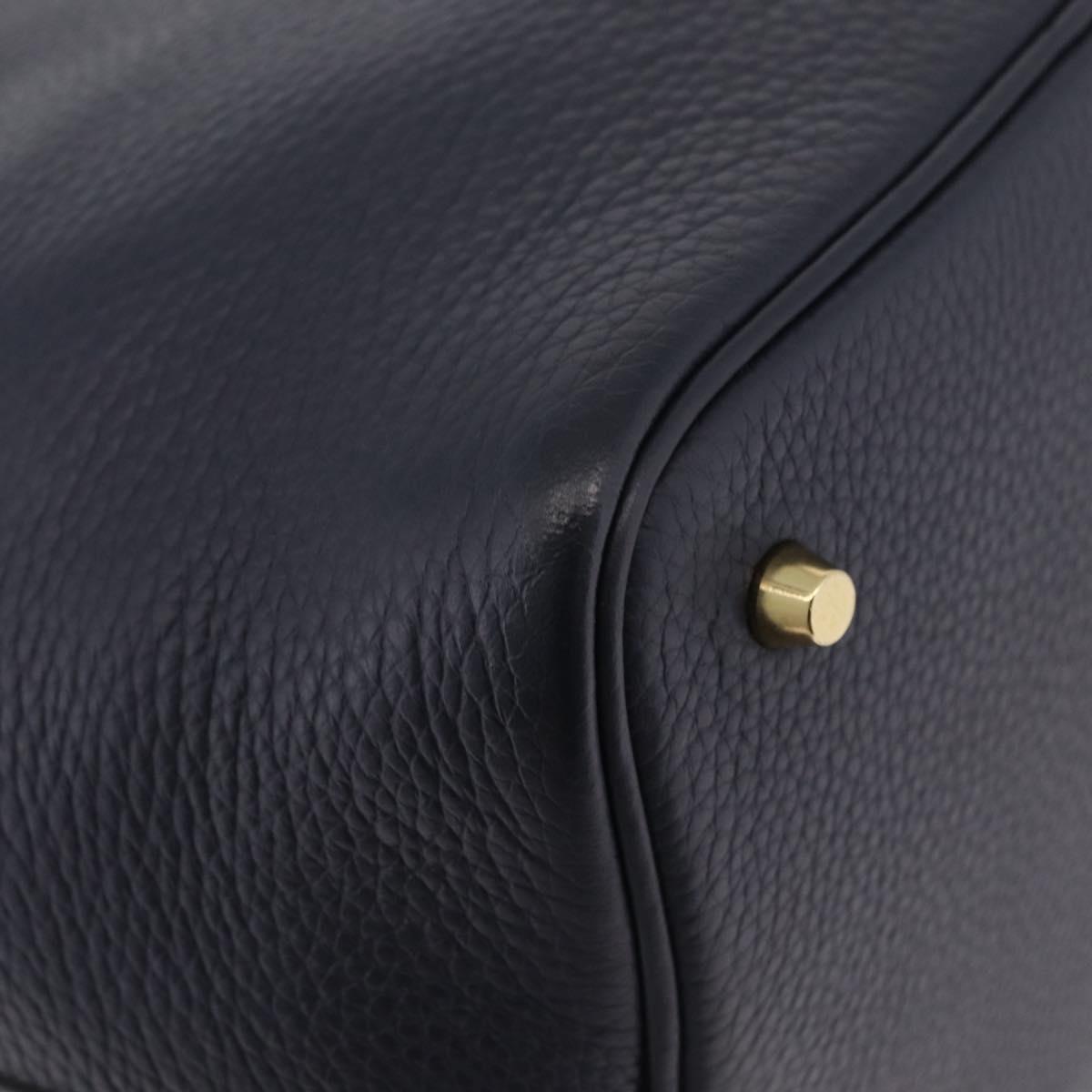 HERMES Picotan Lock MM Hand Bag Taurillon Leather Navy Gold Auth 204768SM