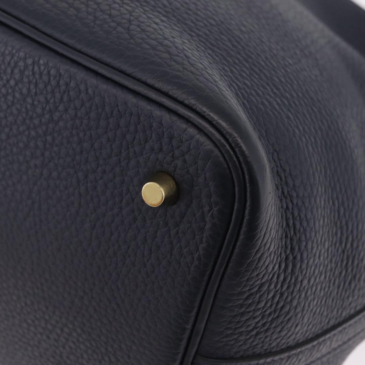 HERMES Picotan Lock MM Hand Bag Taurillon Leather Navy Gold Auth 204768SM