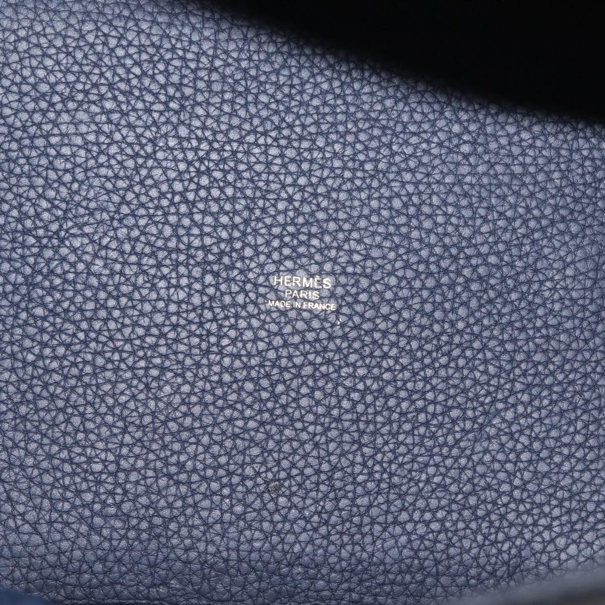 HERMES Picotan Lock MM Hand Bag Taurillon Leather Navy Gold Auth 204768SM
